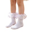 thumbnail image 1 of Dwellite Socks for Girls Double Lace Frilly Socks Turn Cuff Ruffle Dress Socks Purple XL, 1 of 4