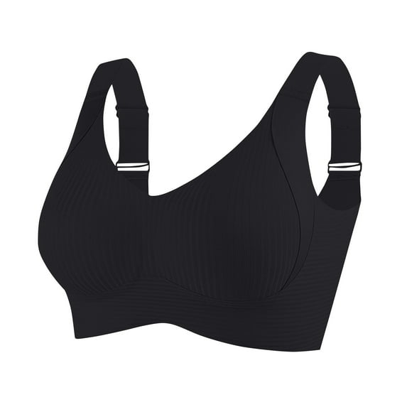 Dwellite Sports Bras for Women Solid Color Push Up Cozy Ribbed Wireless Full Support Sports Solid Color Everyday Bra Black 42
