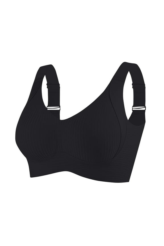 Sports Bras for Women Solid Color Push Up Cozy Ribbed Wireless Full Support Sports Solid Color Everyday Bra Black 46