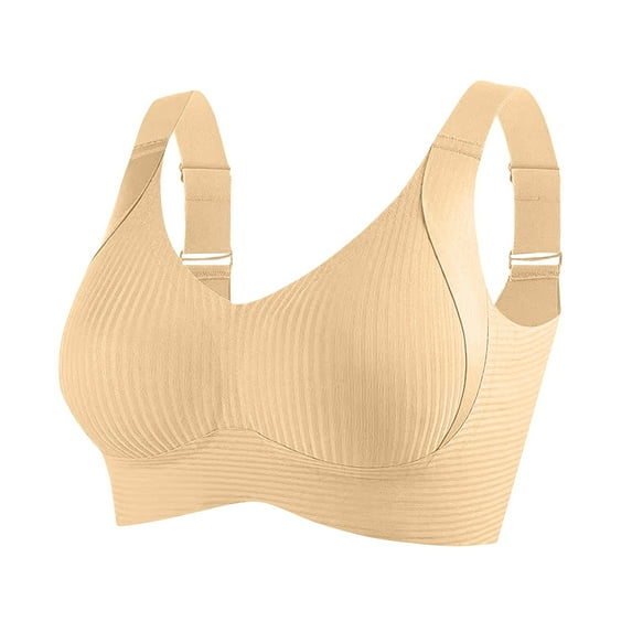 Dwellite Sports Bras for Women Solid Color Push Up Cozy Ribbed Wireless Full Support Sports Solid Color Everyday Bra Complexion 40