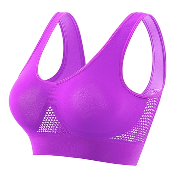 Dwellite Sports Bras for Womens Yoga Bras Strechy Breathable Bra Padded Racerback Wireless Bras Purple 2XL