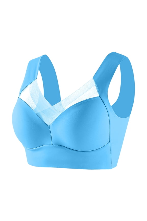 Stretchy Bras for Women Comfy Wireless Wide Straps Bralette Full Coverage Push up Soft Bra Sky Blue 42