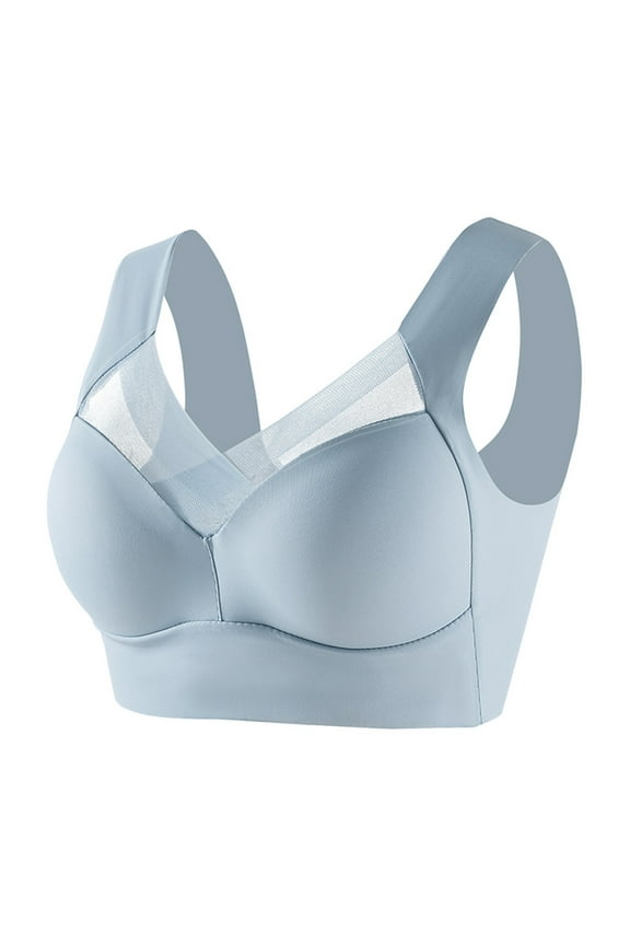 Stretchy Bras for Women Comfy Wireless Wide Straps Bralette Full Coverage Push up Soft Bras Light Blue# L