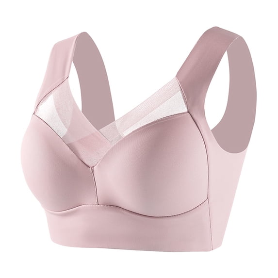 Dwellite Stretchy Bras for Women Comfy Wireless Wide Straps Bralette Full Coverage Push up Soft Bras Pink# 3XL