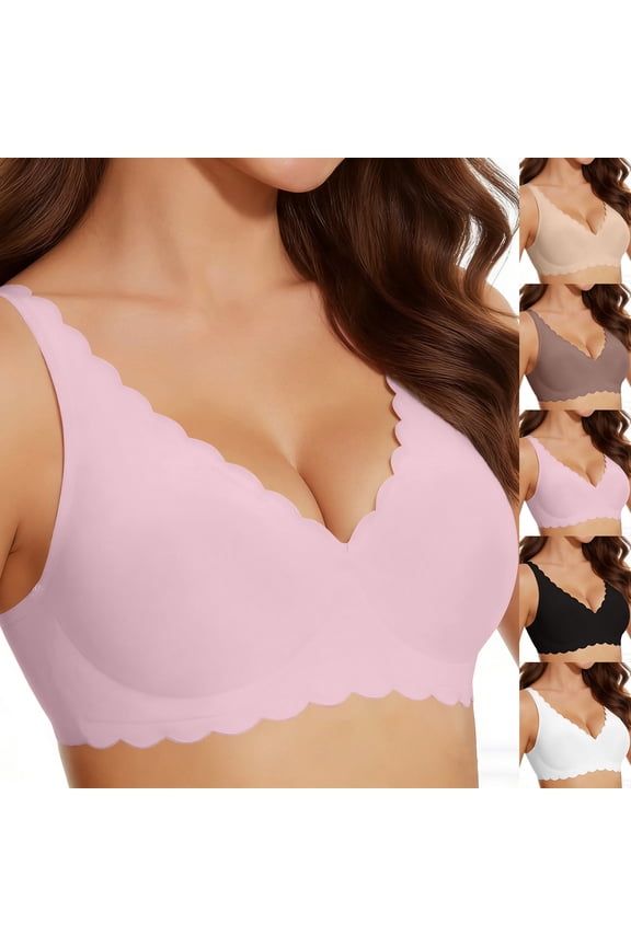 Stretchy Bras for Women Wavy Neckline Push Up Wireless Bralettes Seamless Soft Comfort Everyday Bra Black 34