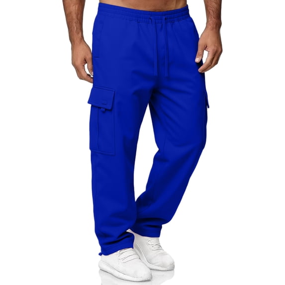 Dwellite Sweat Pants for Mens Lounge Casual Joggers Workout Flared Loose Fit Gym Wide Leg Solid Oversized Relaxed Fit Cargo Sweatpants Blue 2XL