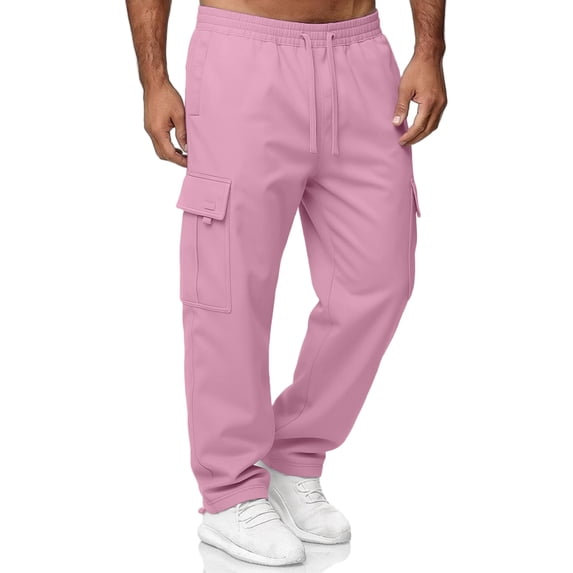 Dwellite Sweat Pants for Mens Lounge Casual Joggers Workout Flared Loose Fit Gym Wide Leg Solid Oversized Relaxed Fit Cargo Sweatpants Pink 2XL