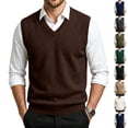 thumbnail image 1 of Dwellite Sweater Vest for Men Casual Sleeveless Knit Pullover V Neck Solid Knit Business Office Fall Winter Sweaters Coffee M, 1 of 8