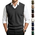 thumbnail image 1 of Dwellite Sweater Vest for Men Casual Sleeveless Knit Pullover V Neck Solid Knit Business Office Fall Winter Sweaters Dark Gray S, 1 of 8