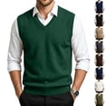 thumbnail image 1 of Dwellite Sweater Vest for Men Casual Sleeveless Knit Pullover V Neck Solid Knit Business Office Fall Winter Sweaters Dark Green L, 1 of 8