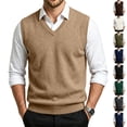 thumbnail image 1 of Dwellite Sweater Vest for Men Casual Sleeveless Knit Pullover V Neck Solid Knit Business Office Fall Winter Sweaters Khaki 2XL, 1 of 8