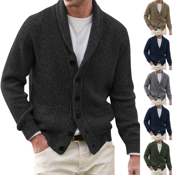 Dwellite Sweater for Men Long Sleeve Button Down Sweaters Classic Fit Lightweight V Neck Cardigan Black 4XL