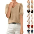 thumbnail image 1 of Dwellite Sweaters for Womens Short Sleeve Cropped V Neck Business Casual Lightweight Sweater Tops Summer Spring Knit Tops Pullover 2026 Red S, 1 of 5