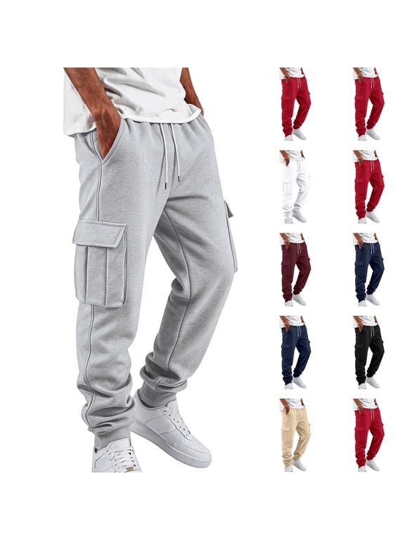 Sweatpants for Men Drawstring Elastic Waist Cargo Joggers with Pockets Casual Sweat Pants Light Gray 2XL