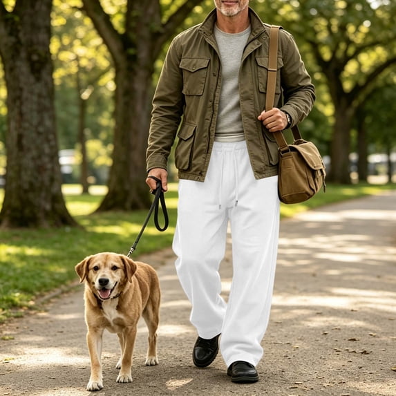 Dwellite Sweatpants for Mens Baggy Wide Leg Lounge Jogging Sweatpants Casual Elastic Waist JTrousers with Pockets 2026 White 2XL