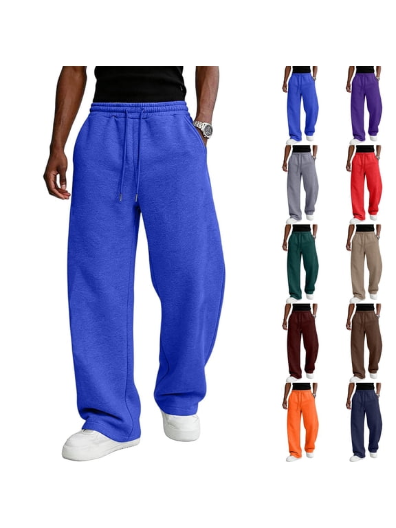 Sweatpants for Mens Lounge Casual Joggers Workout Flared Loose Fit Gym Wide Leg Solid Oversized Relaxed Fit Sweatpants with Pockets Blue M
