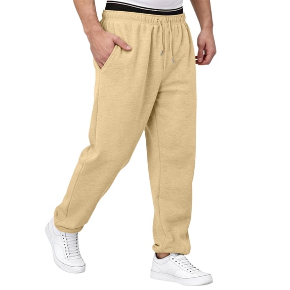 Dwellite Sweatpants for Mens Wide Leg Lounge Sweat Pants Drawstring Waist Jogging Pants with Pockets 2026 Beige 2XL