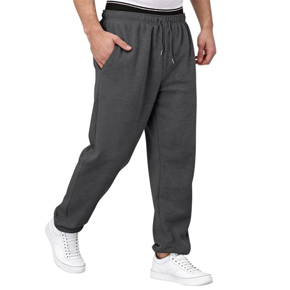 Dwellite Sweatpants for Mens Wide Leg Lounge Sweat Pants Drawstring Waist Jogging Pants with Pockets 2026 Dark Gray M