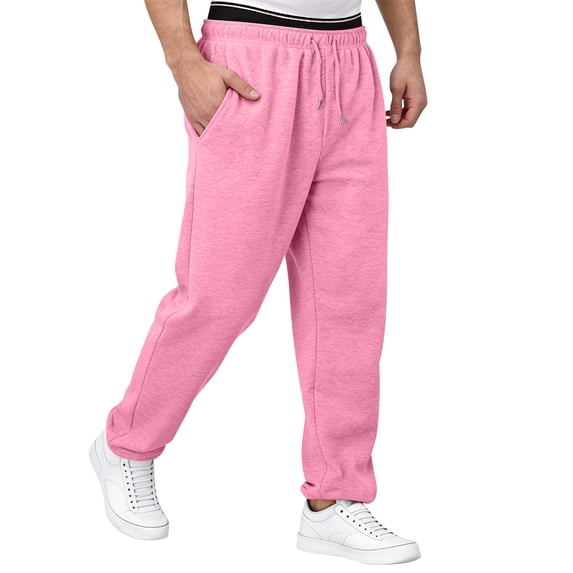 Dwellite Sweatpants for Mens Wide Leg Lounge Sweat Pants Drawstring Waist Jogging Pants with Pockets 2026 Pink XL