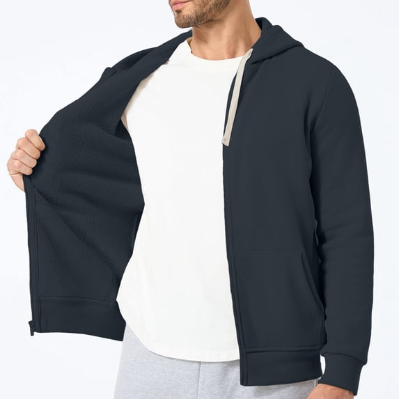 Dwellite Sweatshirts for Men Full Zip Hoodie Fleece Zipper Sweatshirt Casual Hooded Jacket Lightweight Fleece Lined Hood for Fall Winter Casual Navy XL