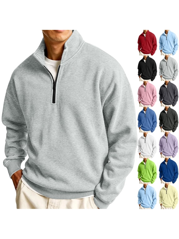 Sweatshirts for Mens Fleece Quarter Zip Pullover Sweater Casual Fall Winter Tops Warm Mock Neck Sweatshirt 2026 Light Blue M