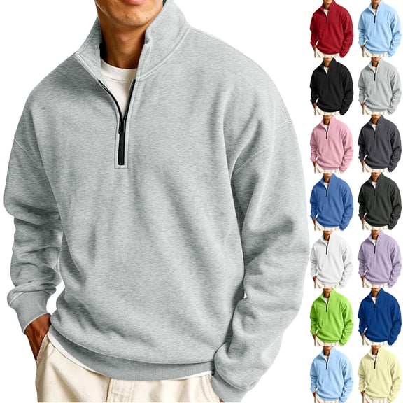 Dwellite Sweatshirts for Mens Fleece Quarter Zip Pullover Sweater Casual Fall Winter Tops Warm Mock Neck Sweatshirt 2026 Light Gray S