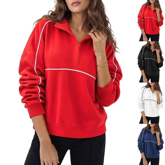 Dwellite Sweatshirts for Womens Quarter Zip Oversized Sweatshirts 2026 Trendy Long Sleeve Pullover Tops Y2k Fall Shirts White 2XL