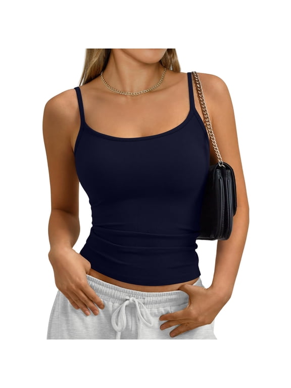 Tank Tops Womens Camisole Sleeveless Square Neck Spaghetti Strap Adjustable Going Out Cami Shirt Dark Blue M