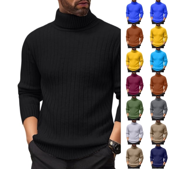 Dwellite Turtleneck Sweater for Men Long Sleeve Casual Knitted Pullover Business Regular Fit Tops for Fall Winter Black 2XL