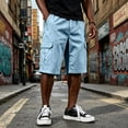 thumbnail image 1 of Dwellite Twill Cargo Shorts for Men Casual Classic Bermuda Shorts with Pockets Drawstring Comfort Big and Tall Pant Light Blue L, 1 of 5
