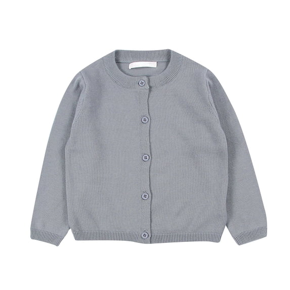 Dwellite Unisex Cardigan Basic Button Down Crewneck Long Sleeve Uniforms Knit Button Fall Sweater Light Gray 8