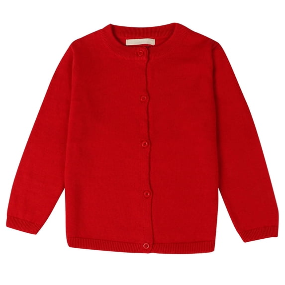 Dwellite Unisex Cardigan Basic Button Down Crewneck Long Sleeve Uniforms Knit Button Fall Sweater Red 12