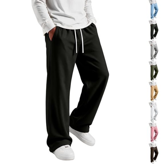 Dwellite Wide Leg Baggy Sweatpants Men Elastic Waist Casual Lounge Pants Drawstring Joggers Pants with Pockets Black 2XL