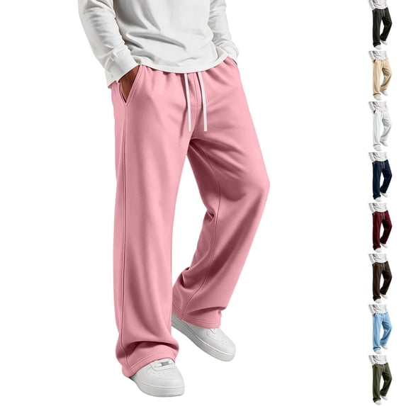 Dwellite Wide Leg Baggy Sweatpants Men Elastic Waist Casual Lounge Pants Drawstring Joggers Pants with Pockets Pink L