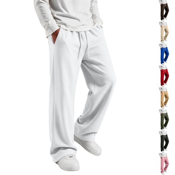 Dwellite Wide Leg Baggy Sweatpants Men Elastic Waist Casual Lounge Pants Drawstring Joggers Pants with Pockets White XL