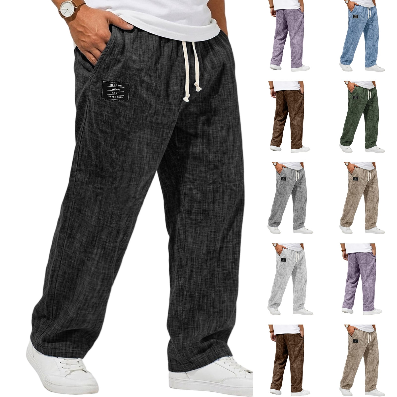 Dwellite Wide Leg Pants for Men Elastic Waist Sweatpants Casual Baggy ...