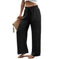 thumbnail image 1 of Dwellite Wide Leg Pants for Women Flowy Palazzo Drawstring Elastic Waist Trousers with Pockets Summer Beach Vacation Black XL, 1 of 4
