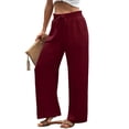 thumbnail image 1 of Dwellite Wide Leg Pants for Women Flowy Palazzo Drawstring Elastic Waist Trousers with Pockets Summer Beach Vacation Wine M, 1 of 4