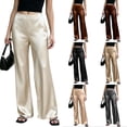 thumbnail image 1 of Dwellite Wide Leg Pants for Women Satin Waistband Pants Casual Long Flowy Loose Trousers 2026 Brown L, 1 of 7
