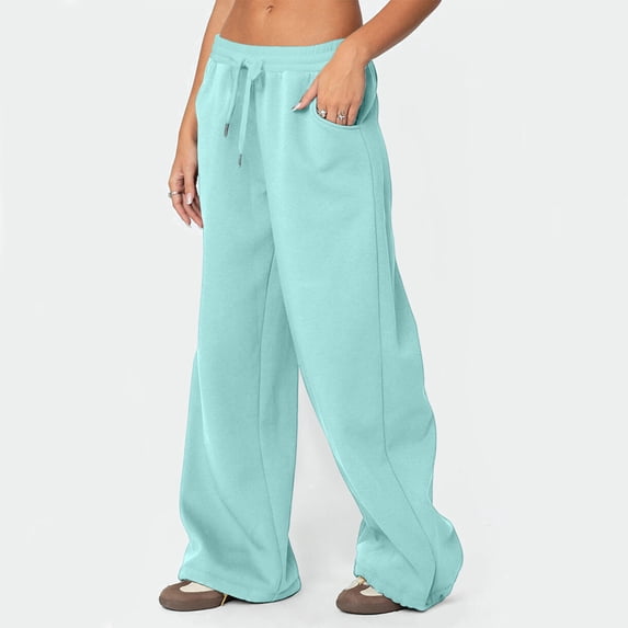 Dwellite Wide Leg Pants for Women SweatPants Winter Pants Baggy Drawstring Sweatpant with Pockets Sky Blue 2XL
