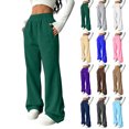 thumbnail image 1 of Dwellite Wide Leg Sweatpants Women 2026 Fashion Workout Casual Baggy Pants High Waist with Pocket Dark Green M, 1 of 8