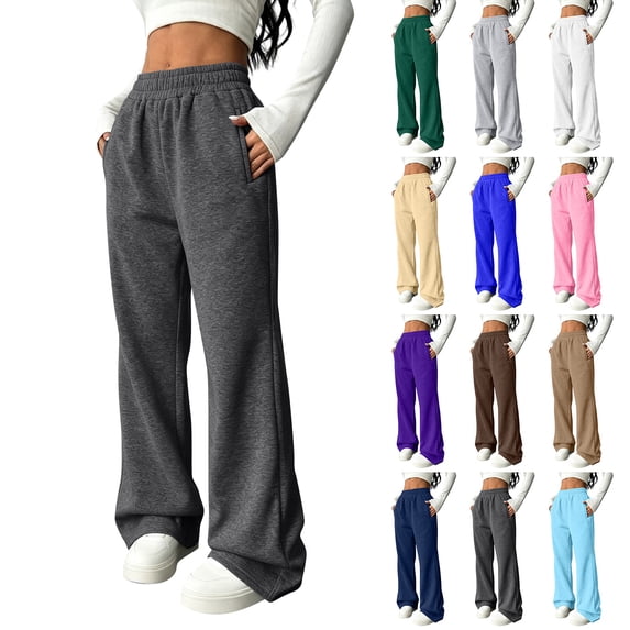 Dwellite Wide Leg Sweatpants Women 2026 Fashion Workout Casual Baggy Pants High Waist with Pockets Dark Gray 2XL