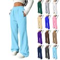 thumbnail image 1 of Dwellite Wide Leg Sweatpants Women 2026 Fashion Workout Casual Baggy Pants High Waist with Pockets Light Blue M, 1 of 8