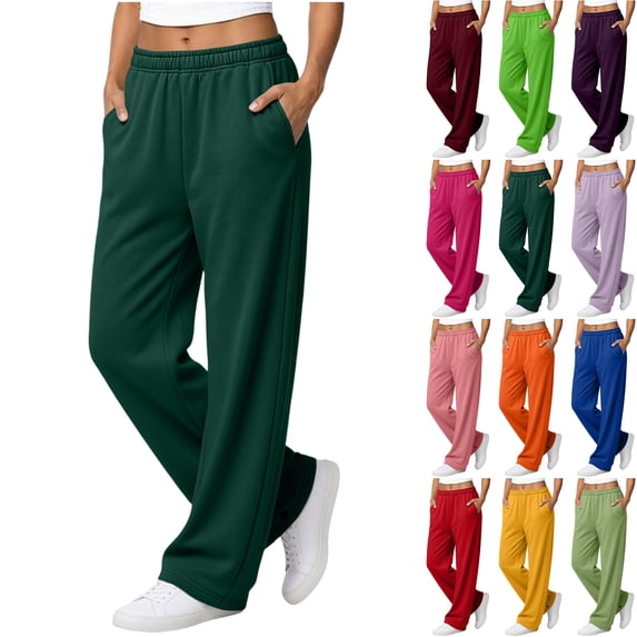 Dwellite Wide Leg Sweatpants Women Fall Winter Travel Lounge High Waisted Baggy Sweatpants with Pockets 2026 Fluorescent Green 3XL