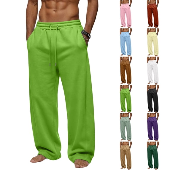 Dwellite Wide Leg Sweatpants for Men Relaxed Fit Fleece Track Pant Athletic Fall Casual Sweats Pant with Pocket Fluorescent Green 3XL