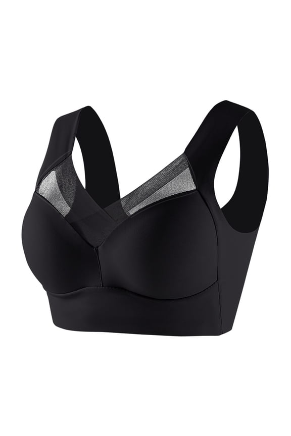 Wide Straps Bras for Women Seamless Powerful Push Up Wireless Bra Posture Correcting Bralettes Black XL