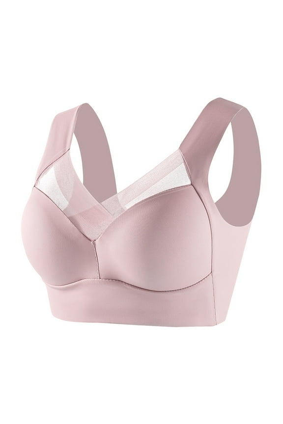 Wide Straps Bras for Women Seamless Powerful Push Up Wireless Bra Posture Correcting Bralettes Pink 2XL
