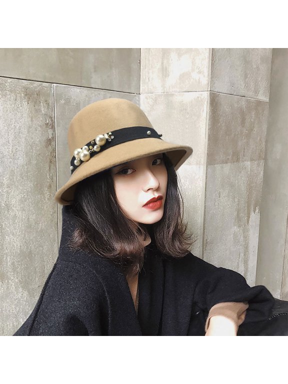 Women Cloche Hat Winter Church Hat with Lightweight Solid Casual Wide Brim Hats Khaki