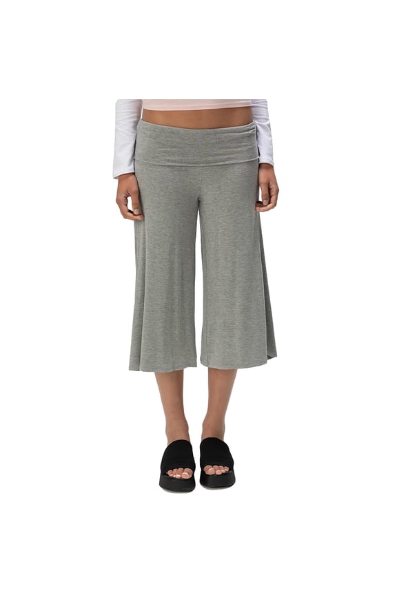 Women Fold Over Pants Flowy Low Rise Wide Leg Capri Pant Y2K Foldover Cropped Yoga Lounge Bottoms Gray S