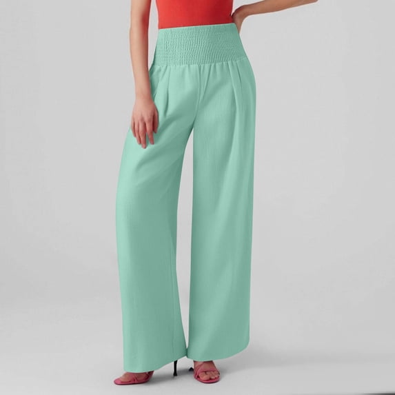 Dwellite Women Palazzo Pants Summer Flowy Wide Leg High Waist Lounge Trousers with Pockets 2026 Casual Beach Vacation Pant Mint Green L